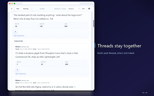 Offline X Archive :: Save X posts to a fully offline, on-device archive. Browse and search what you saved later, with no account and no servers.