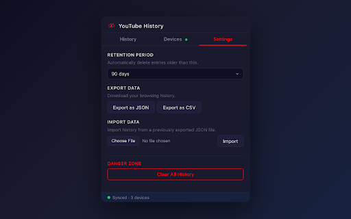 Don't Let YouTube Track You :: Track your YouTube history privately in a local database. Encrypted cross-device sync. No Google account needed.