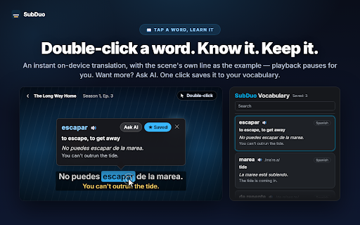SubDuo — Dual Subtitles for Streaming :: Show two subtitle languages at once on Prime Video, YouTube, Netflix, Disney+ and TED. Made for language learners.
