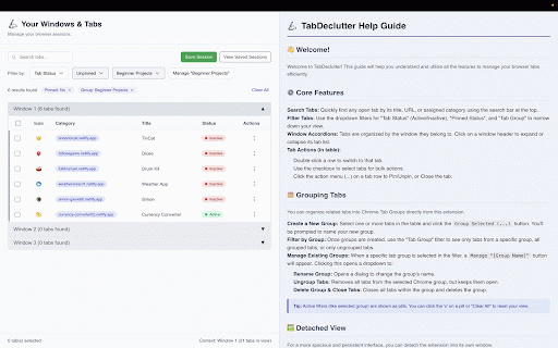 Tab Declutter Tool :: Tired of tab chaos and drowning in a sea of open browser windows? Tab Declutter Tool is your powerful Chrome companion designed to…