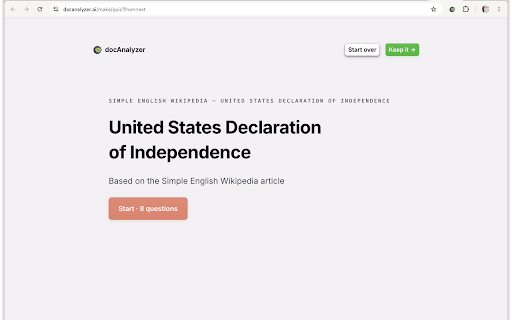 Quiz from any page · docAnalyzer :: Turn the page you're reading into a shareable quiz. Capture the article; docAnalyzer builds the quiz.