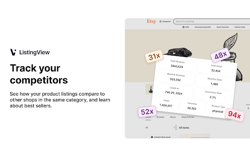 ListingView - Find Etsy’s Best Selling Products :: Get insights into trending Etsy products so you can sell what buyers are already looking for.