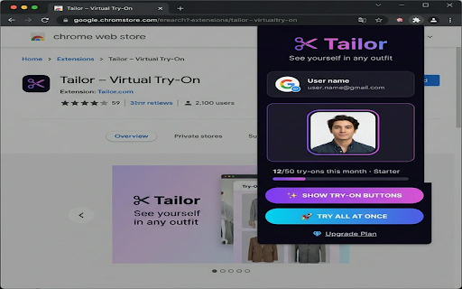Tailor – Virtual Try-On :: AI-powered virtual try-on. See yourself in any outfit from your favorite online stores instantly — right from the product page.