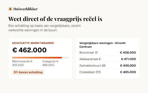 Huisverklikker :: Bekijk het Huisverklikker-dossier — prijshistorie, WOZ, buurt en aandachtspunten — naast elke woningadvertentie.