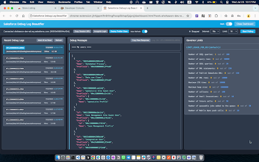 Salesforce Debug Log Beautifier :: Beautify Salesforce debug logs with syntax highlighting, clear JSON formatting, and smart real-time polling.