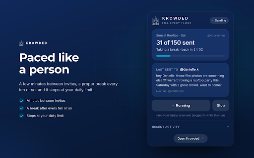 Krowded :: Invites people to your events from your own Instagram, in your own browser.