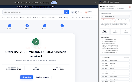 BreakTest Browser Recorder :: Record a browser session as HAR with named BreakTest transactions.