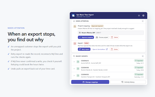 Eye-Share Time Export :: Saves verified ServiceNow Time Worked records to your MyTime time card.