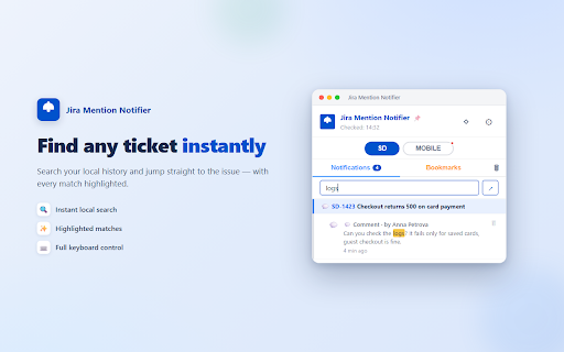 Jira Mention Notifier :: Real-time Jira alerts for @mentions, assignments, status changes, comments & watched issues — right in your browser.