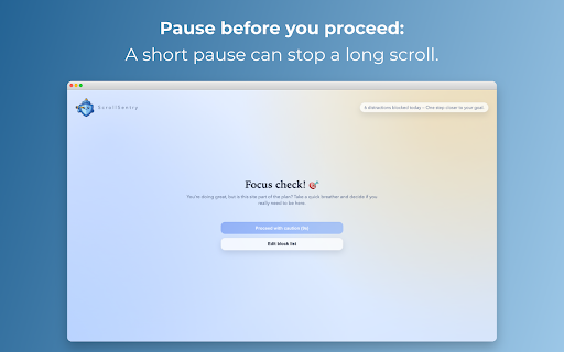 ScrollSentry :: Block distracting sites, interrupt endless scrolling, and make your browsing more deliberate.