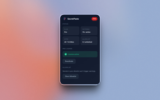 SecretPaste - AI Chat Secret Guard :: Detects API keys, tokens, and credentials in your clipboard before pasting into AI chat services. 100% local, no data sent anywhere.