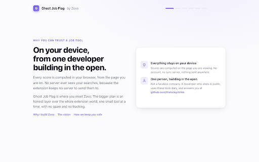 Ghost Job & Stale Listing Flag :: On-device risk badges on LinkedIn, Indeed & Glassdoor jobs. Spots reposts, stale dates, no-salary & boilerplate.