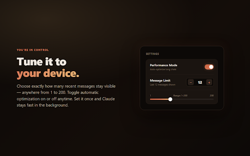 Claude Speed Booster :: Keeps Claude fast in long conversations by hiding older messages. Fix slow Claude and reduce lag instantly.