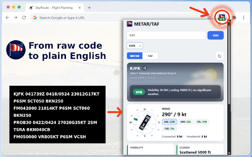 Metar Taf :: Use Metar Taf extension to decode aviation Metar and Taf and get instant weather reports for your airport