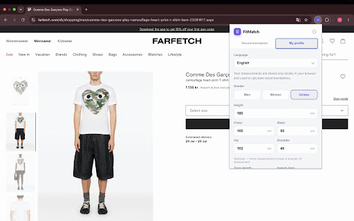 FitMatch – Find Your Right Clothing Size :: Get an AI size recommendation on any webshop, based on your own measurements. Fewer returns, less guessing.