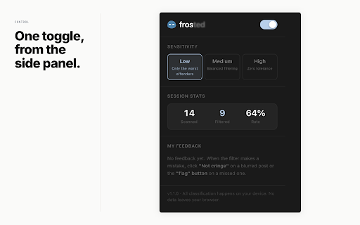 Frosted :: Your feed, filtered. Blurs cringe posts on LinkedIn.