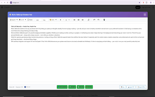 MuVu-TalkScribe: Speak to Type :: Input text by speaking on web pages. With multi-language support and smart punctuation.