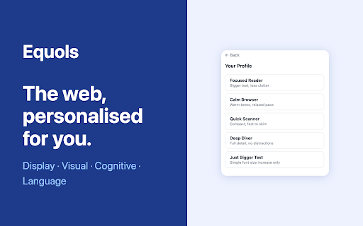 Equols :: Adapt any webpage to how you read best. Visual, cognitive, motor, sensory and language accessibility in one place.
