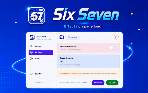Six Seven :: 6 7 meme effects on page load - choose your meme and toggle the extension.