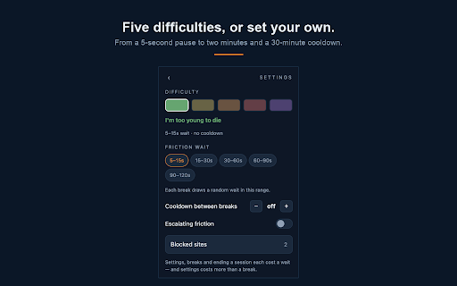 Tundra — Block sites behind friction :: Block any site behind friction strong enough to actually work. Private, local, no account.