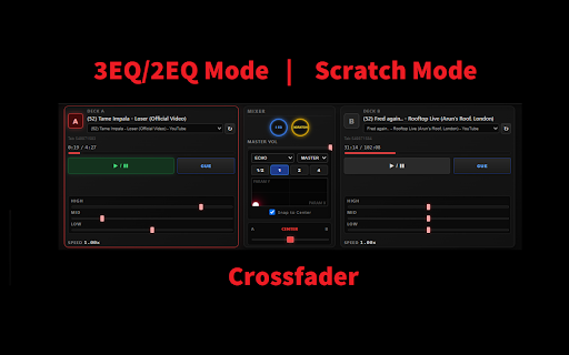 WebMixer :: Control two YouTube tabs with any standard hardware DJ controller.