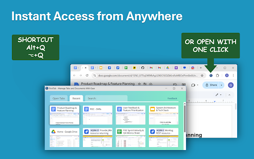 FirstTab - Visually Switch and Manage Your Tabs :: Allows for visual tab and recent document selection. Provides instant search across your work. Helps organize tabs to avoid chaos.
