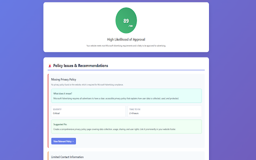 Microsoft Ads Policy Analyzer :: Professional website analysis for Microsoft Advertising policy compliance with real-time scanning and comprehensive reporting.