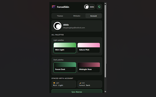 ForcedSkin – Dark Mode & Custom Website Themes :: Apply dark mode, light mode, or custom color themes to any website. Recolor backgrounds, text, links, borders, and forms.