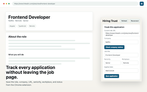 Hiring Trust :: Track job applications, cover letters, and company hiring signals while you apply.
