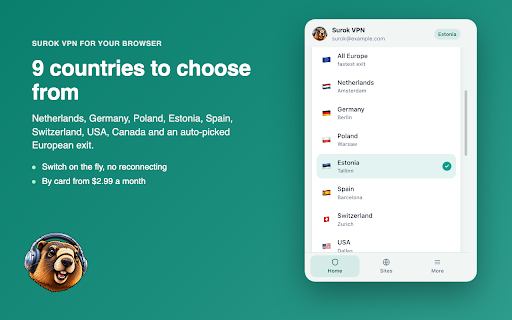 Surok VPN :: VPN для браузера: одна кнопка, 9 стран, российские сайты напрямую. 7 дней бесплатно без регистрации.