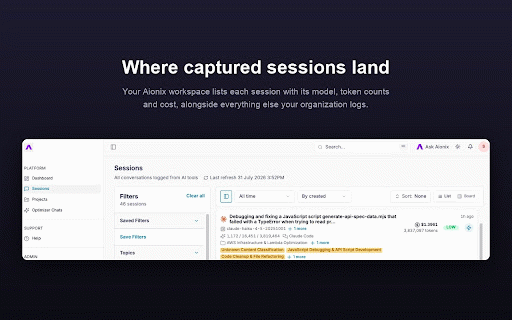 Aionix :: Captures your AI chat sessions and logs them to Aionix, per your organization's policy.