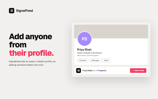 SignalFeed: Custom LinkedIn Feeds & Focus Lists :: Build custom LinkedIn feeds of clients, prospects and leads. See only their posts, skip the algorithm, and never miss an update.