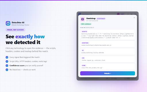 Detechtor AI - Website Technology Checker & Tech Stack Detector :: Detechtor AI checks what any website is built with — CMS & WordPress theme detector, frameworks, analytics, CDN, tech stack.