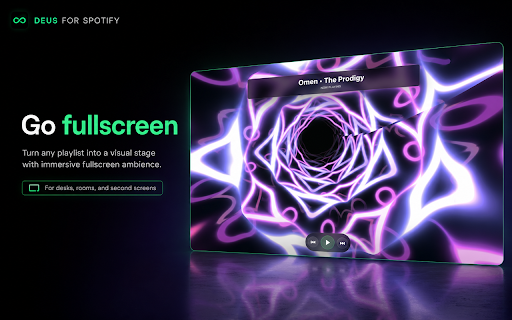 Deus — Spotify Music Visualizer & Themes :: Spotify music visualizer with 30+ audio-reactive presets, custom themes, fullscreen, and local WebGL visuals.