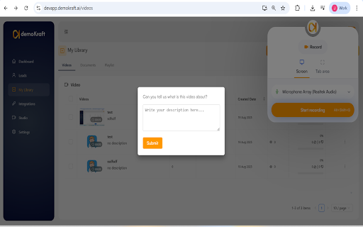 Demokraft AI- Screen recorder Tool. :: Demokraft AI Screen recording tool to record product videos and enhance it with AI to make it professional, studio quality videos.