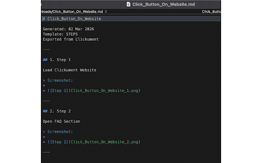 Clickument :: Capture step-by-step screenshots, save scenarios, and export clean Markdown or printable PDF documentation.