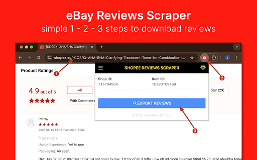 Shopee Reviews Scraper - Extract Shopee Reviews to CSV/Excel/JSON :: Scrape Shopee product reviews to CSV/Excel/JSON. Save Shopee reviews to your computer