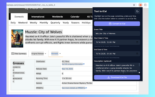 Text to iCal :: Highlight text and convert it to an iCal file with modern UI and dark mode support