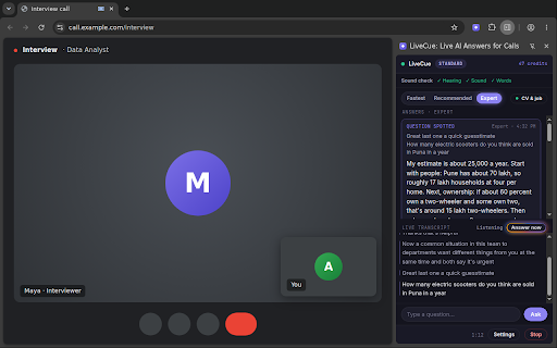 LiveCue: Live AI Answers for Calls :: Live AI answers to the questions in your calls. Hears your Meet, Zoom or Teams tab and answers in seconds. By Adarsh Kanaujia.