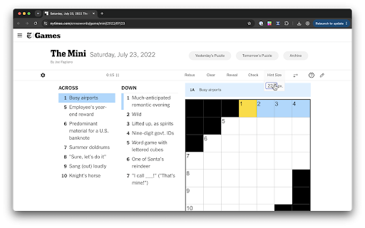 MiniMax: An NYT Crossword Add-on :: Add-on to increase font size for NYT Crossword Games, easier navigation, and other QOL improvements.