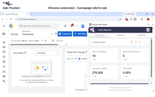 ProOps Ads Tracker - Daily Google Ad Manager Reporting & Alerts for AdOps :: Automated daily monitoring for direct-sold campaigns, programmatic deals, and inventory across your Google Ad Manager (GAM) network.