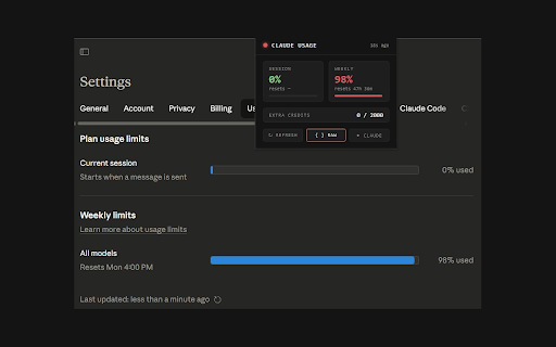 Claude Usage Monitor :: Shows your Claude session and weekly usage in the toolbar