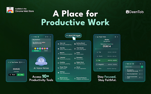 DeenTab – Halal Productivity Dashboard for Focus & Faith :: A peaceful productivity dashboard with Islamic tools — Quran, prayer times, to-dos, audio, and more — all in one place.