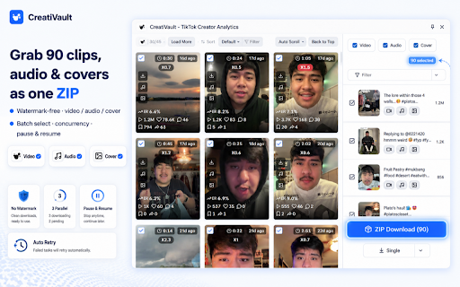 CreatiVault - TikTok Creator Analytics, Similar Finder & Video Downloader :: Free tool to analyze TikTok creators with audience demographics, engagement metrics, find similar influencers & download videos.
