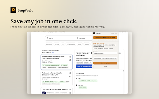 PrepVault: Save Jobs & Autofill Applications :: Save a job from any board in one click, then autofill applications on most career sites from your saved profile.