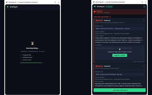 ZeroFlag AI — Listing Compliance Scanner :: Scan your Amazon, TikTok Shop, Walmart & Wayfair listings for compliance risks before publishing.