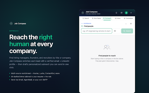 Job Compass — AI Job Search & Outreach for LinkedIn :: AI-ranked LinkedIn job search, Easy Apply automation, and outreach to hiring managers — all in one overlay on linkedin.com.