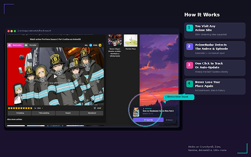 AnimeRadar - Smart Anime Tracker :: Auto-detect and track your anime episodes. Never lose your place again.