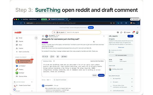 SureThing Bridge :: Let SureThing AI agents drive your Chrome and complete web tasks on your behalf.