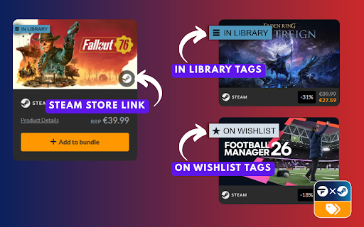 Fanatical Steam Tags and Links :: Fanatical Steam Tags And Links adds links to Steam pages and displays "Wishlist" and "Owned" tags for games on fanatical.com.